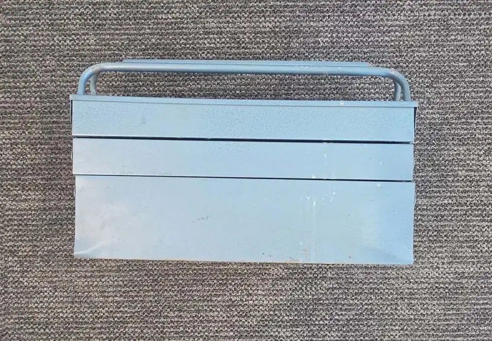 Vintage Cocaco Coutinho Carda & Co. Blue Cantilever Metal Tool Box
